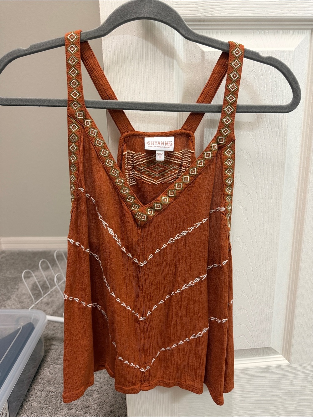 Shyanne Burnt Orange Embroidered V-Neck flowy Tank